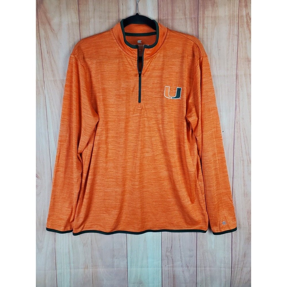 Colosseum Miami Hurricanes Men Football Shirt Sz Medium Orange Polyester 1/4 Zip